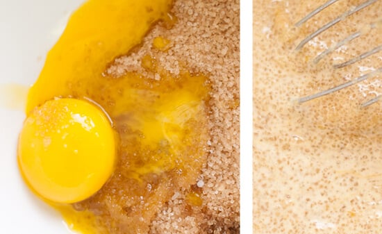 stirring sugar into custard