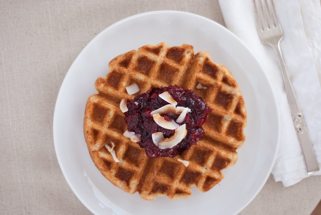coconut waffles and cranberry sauce