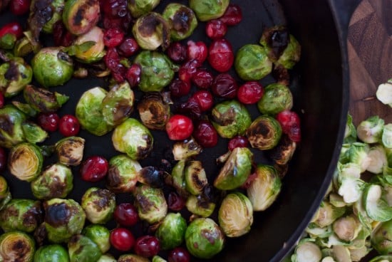 roasted brussels sprouts with cooked fresh cranberries