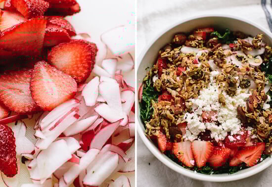 chopped strawberries and radishes