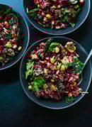 Raw Beet Salad with Carrot, Quinoa & Spinach in bowls