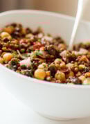 Lemony lentil and chickpea salad with radish and herbs