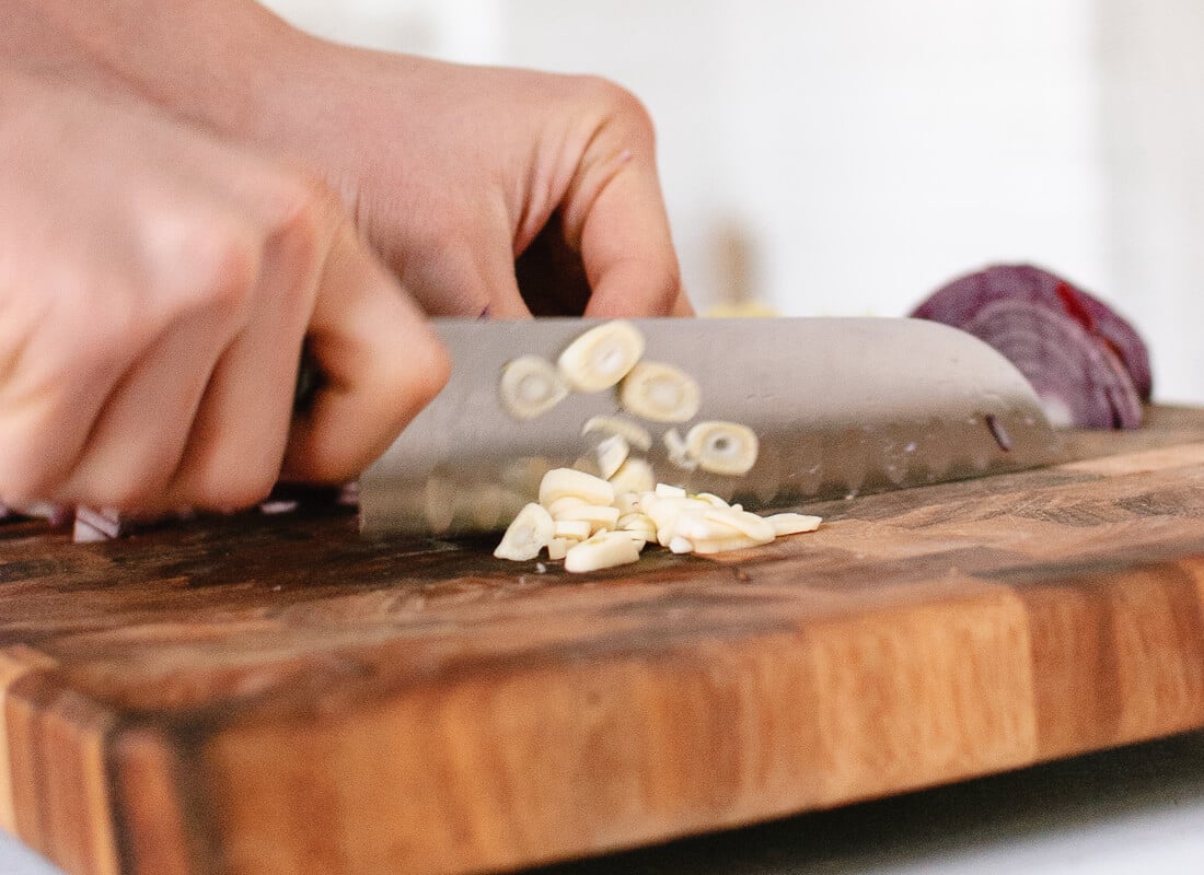 chopping garlic