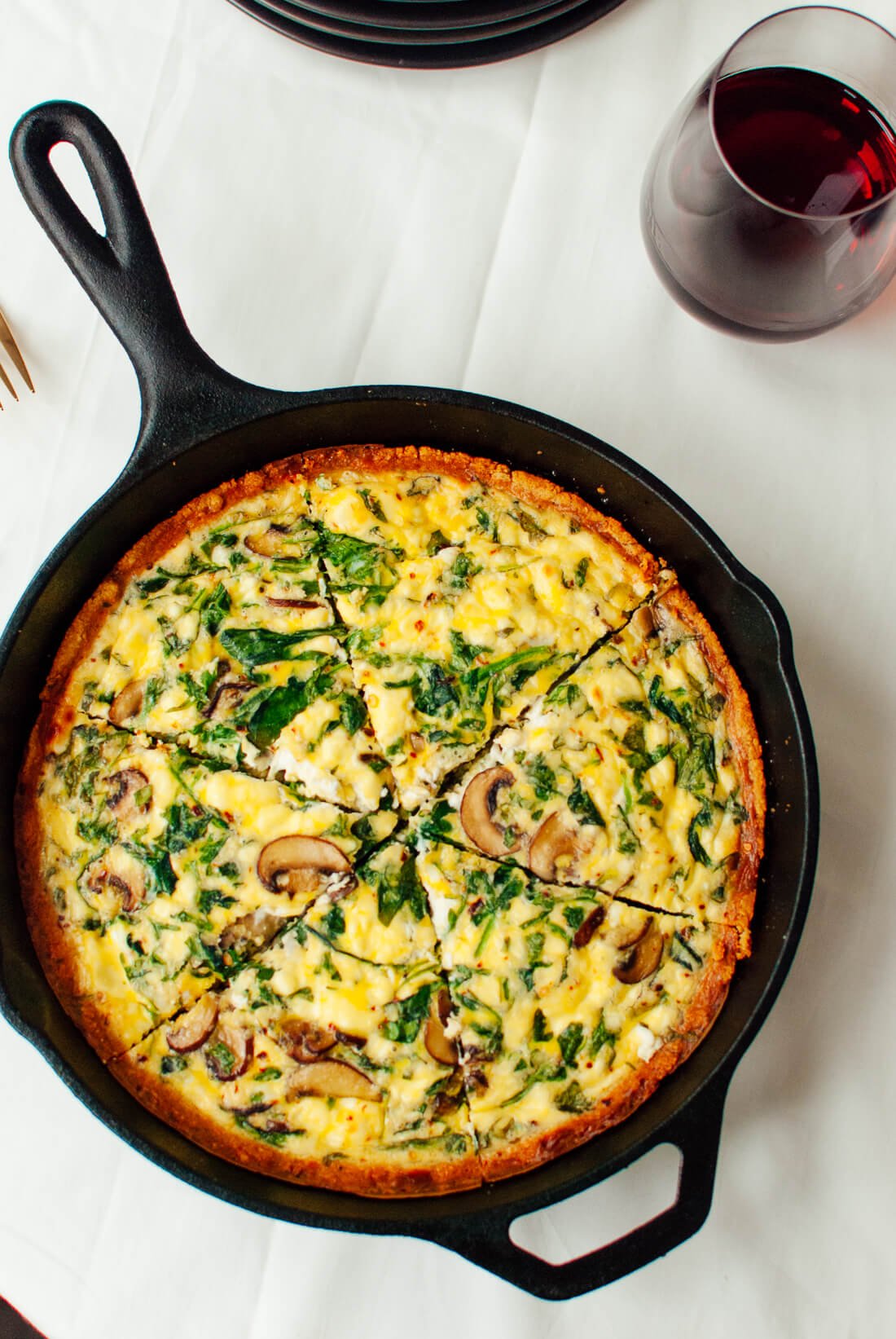 Arugula and Cremini Quiche with Gluten-Free Almond Meal Crust