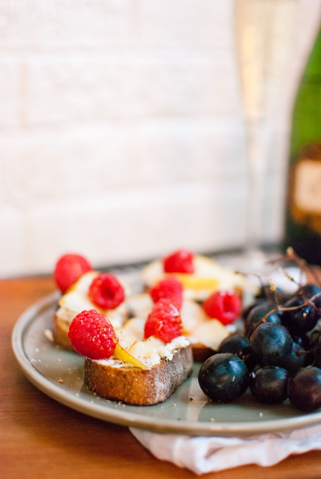 Pear, Raspberry and Goat Cheese Crostini