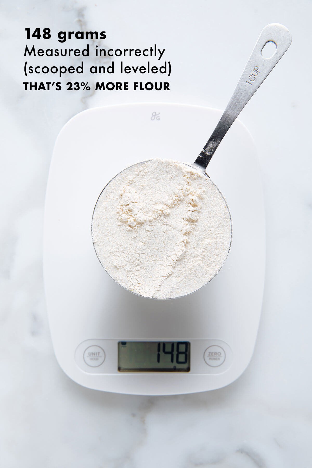 scooped and leveled flour weight