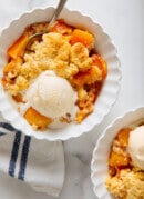 peach cobbler with ice cream